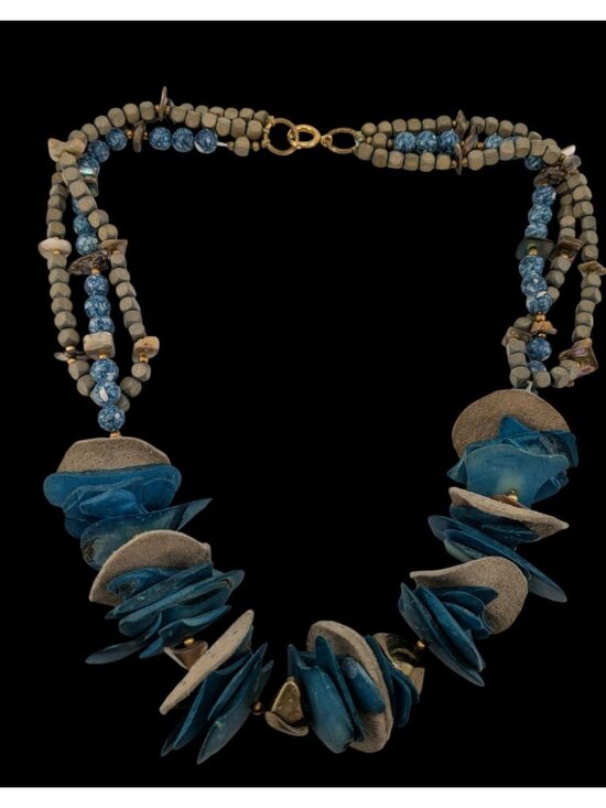 Jewelry - Vintage Bohemian Handmade Necklace With Wood Leather Stone & Shell Accents